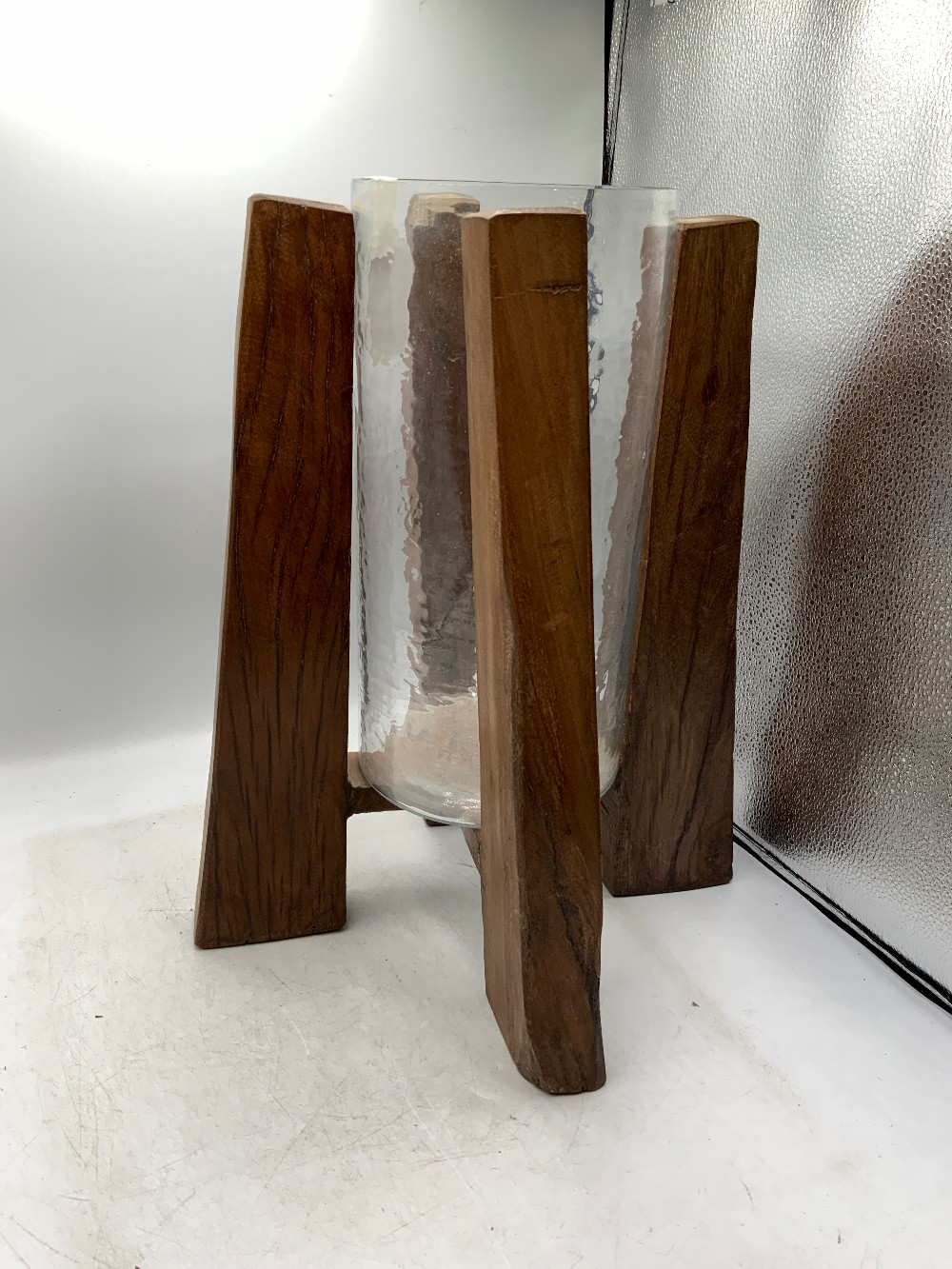 Large Wood/Glass Candle Holder