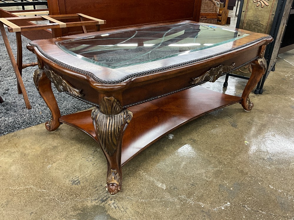 Wood Coffee Table w/ Glass Inlay