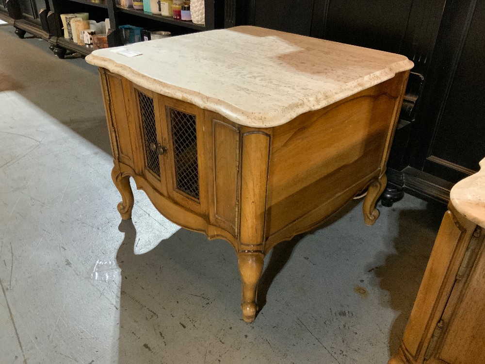 Kindel French Wooden side table with Marble Top