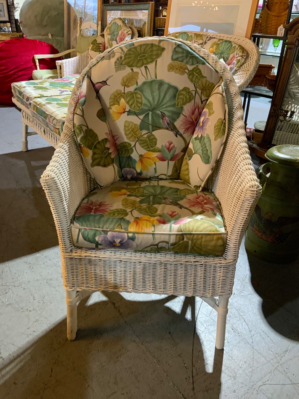 Palecek White Wicker Outdoor Set 4 Pieces w/ cushions