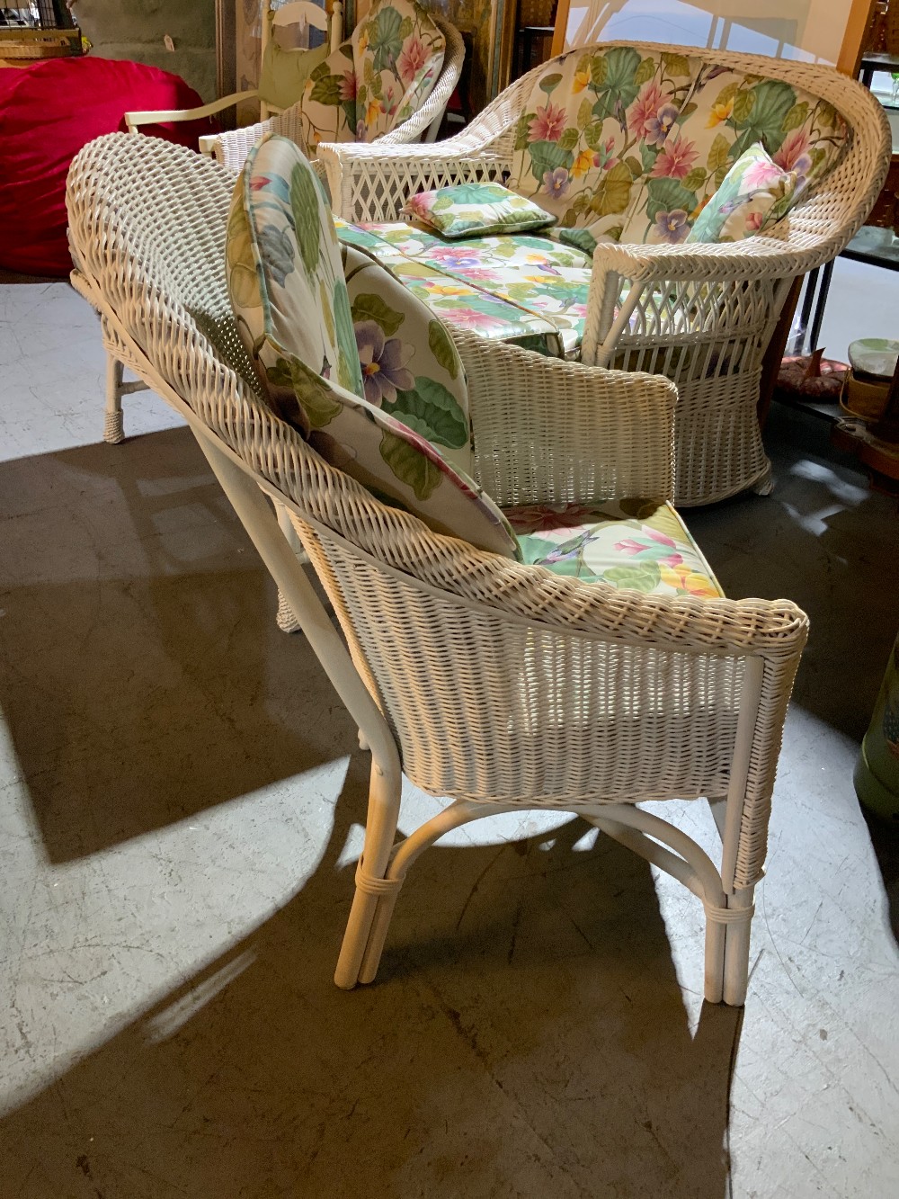 Palecek White Wicker Outdoor Set 4 Pieces w/ cushions