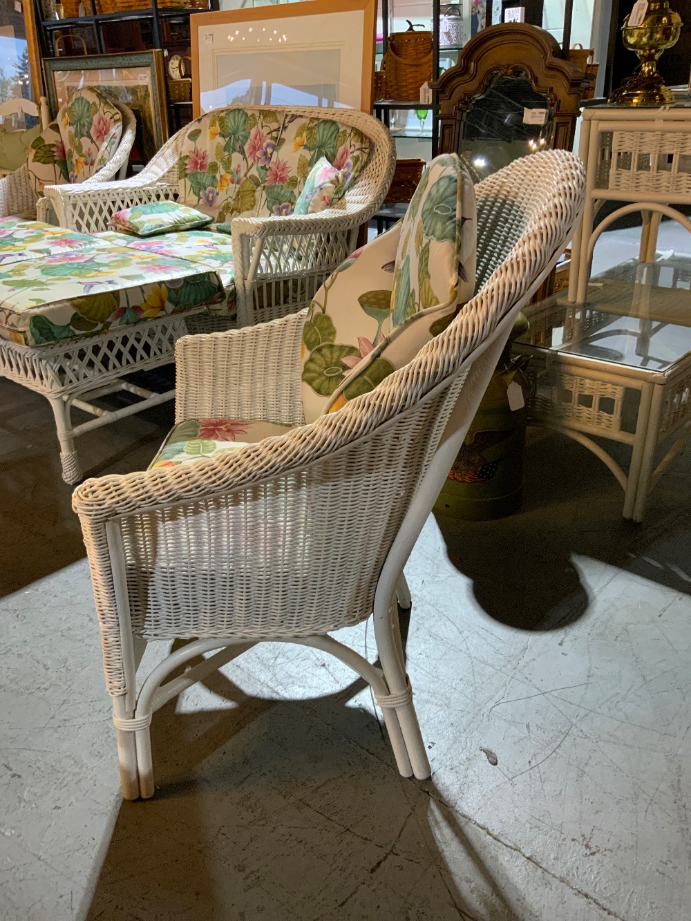 Palecek White Wicker Outdoor Set 4 Pieces w/ cushions