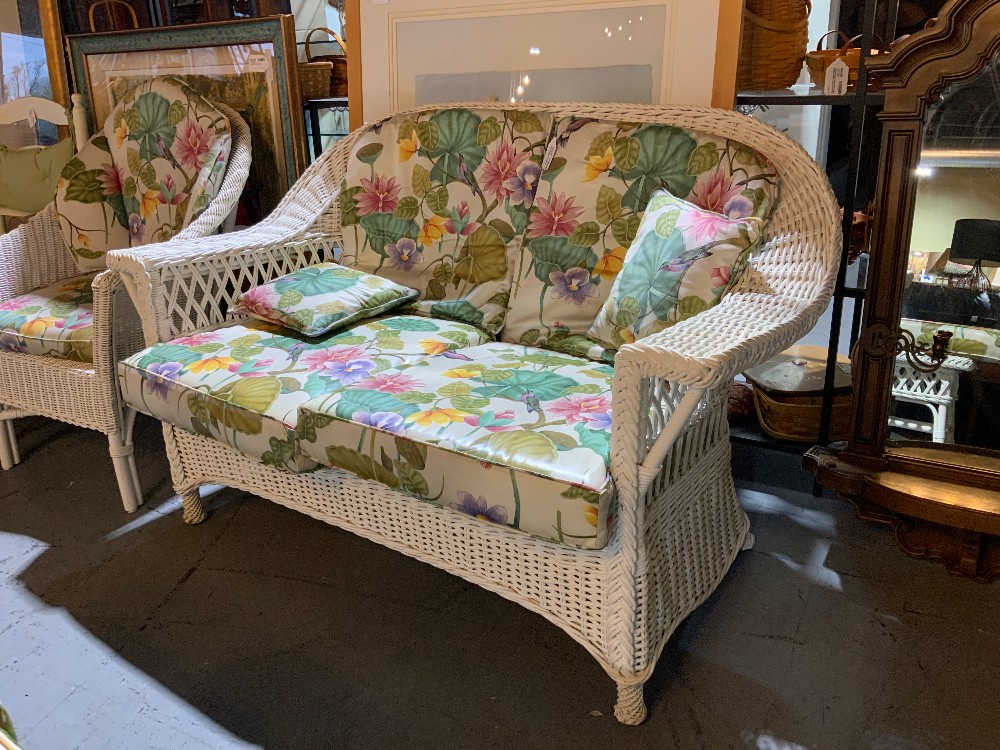 Palecek White Wicker Outdoor Set 4 Pieces w/ cushions