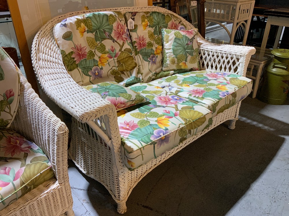 Palecek White Wicker Outdoor Set 4 Pieces w/ cushions