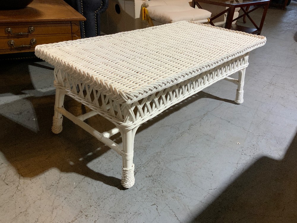 Palecek White Wicker Outdoor Set 4 Pieces w/ cushions