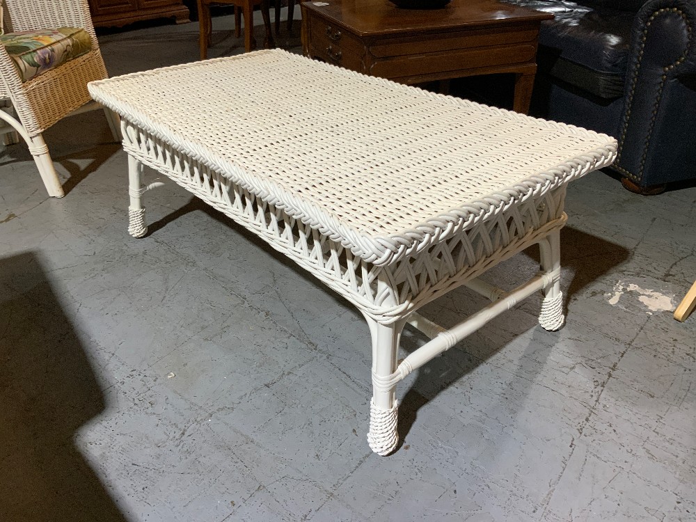 Palecek White Wicker Outdoor Set 4 Pieces w/ cushions