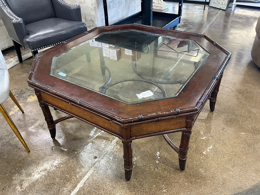 Lrg Wood Coffee Table w/ Glass Inlay