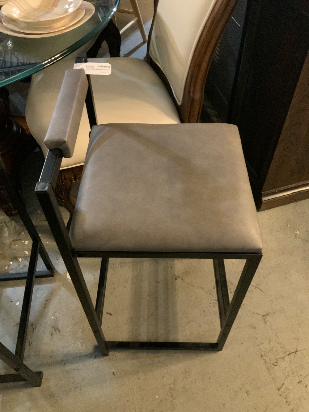 Black Metal Barstools w/ Grey Seat