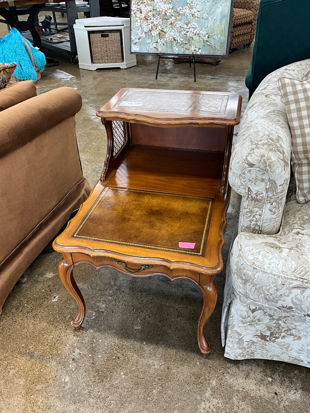 2 tier Leather Inlay End table