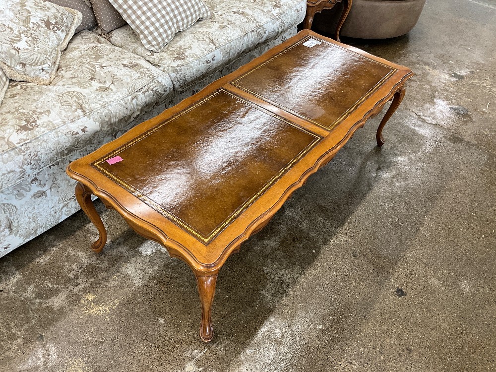 Wood & Leather Inlay Coffee Table