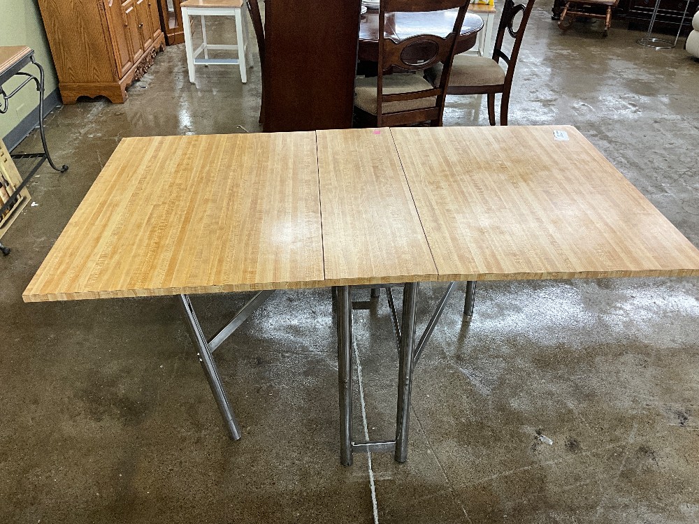 Vtg MCM Chrome & Wood Drop Side Dining Table