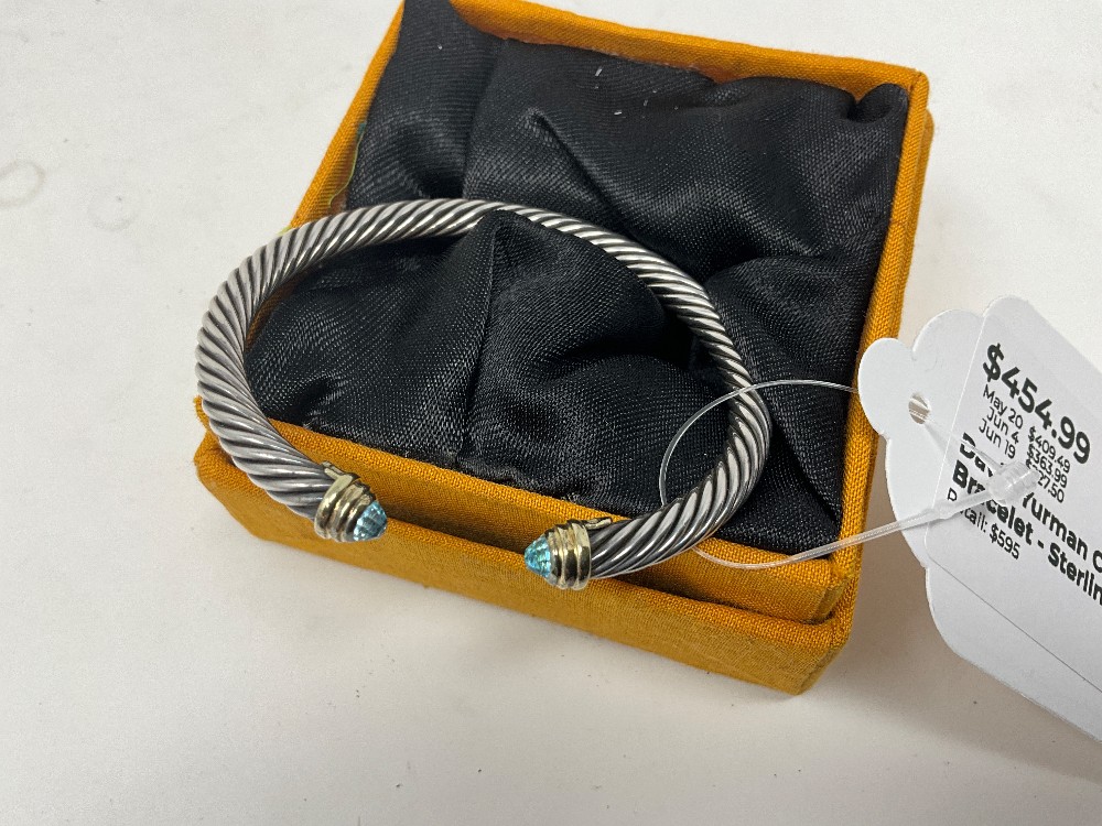 David Yurman Cable Classics Bracelet - Sterling Silver, Yellow Gold w/ Topaz finials
