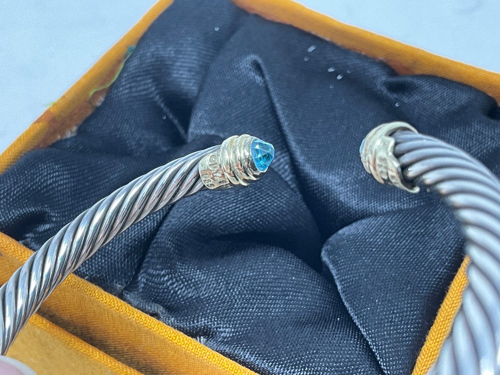 David Yurman Cable Classics Bracelet - Sterling Silver, Yellow Gold w/ Topaz finials