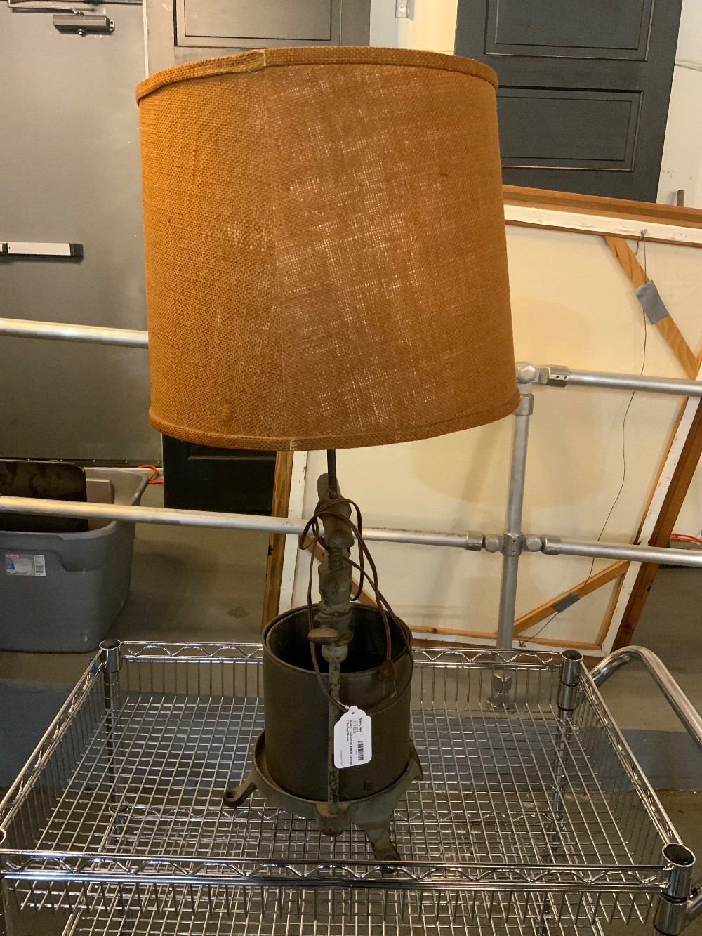 Rustic / Industrial Metal Lamps / Burlap Shade