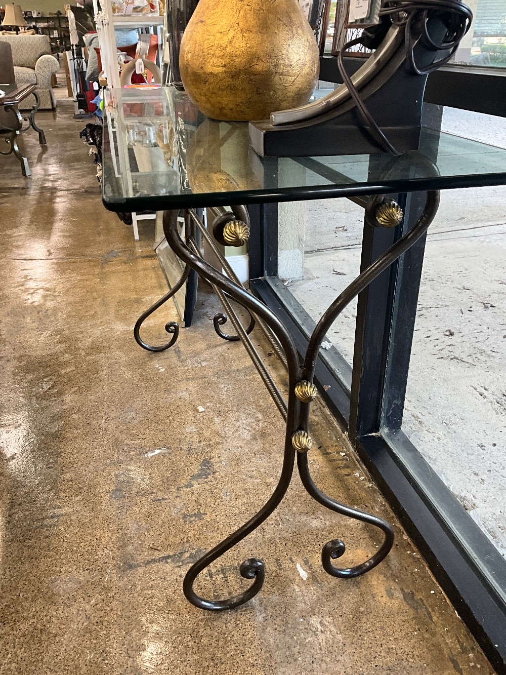 Glass Top Sofa Table w/ Brown Base