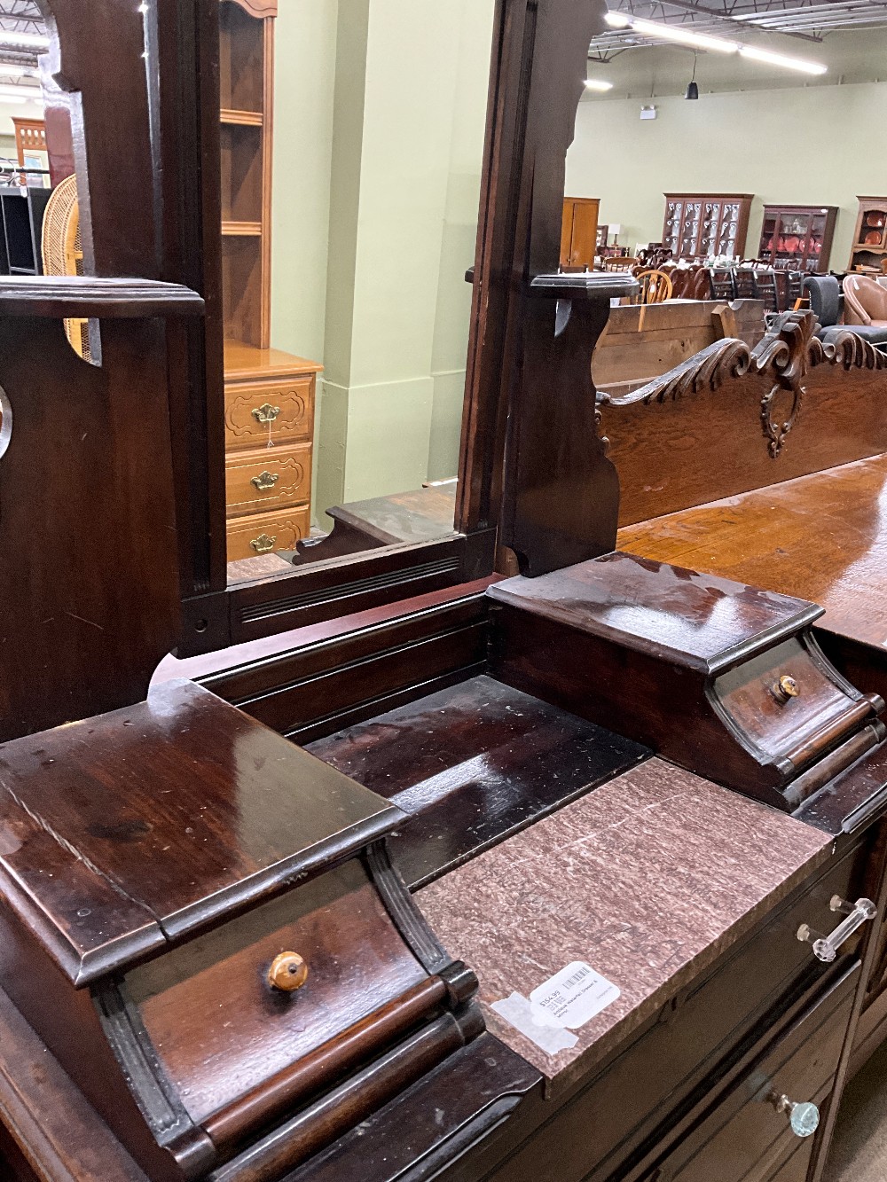 Antique Waterfall Dresser & Mirror