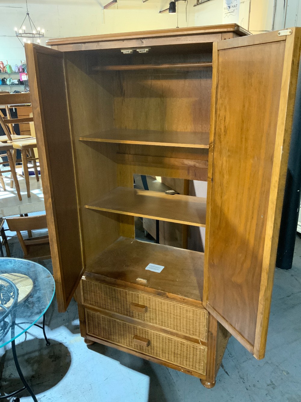 Light Wood Woven Armoire