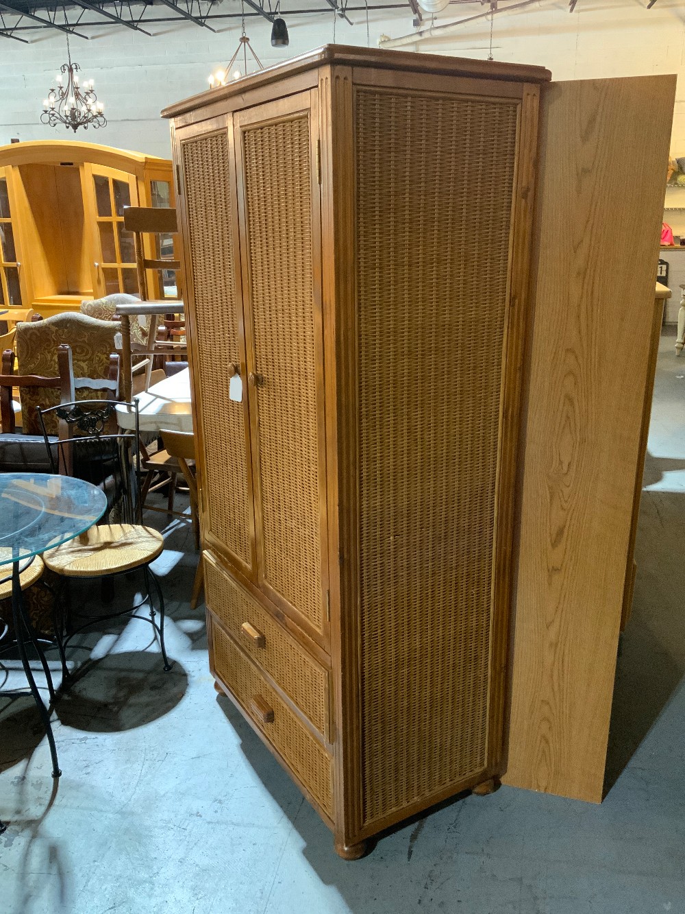 Light Wood Woven Armoire