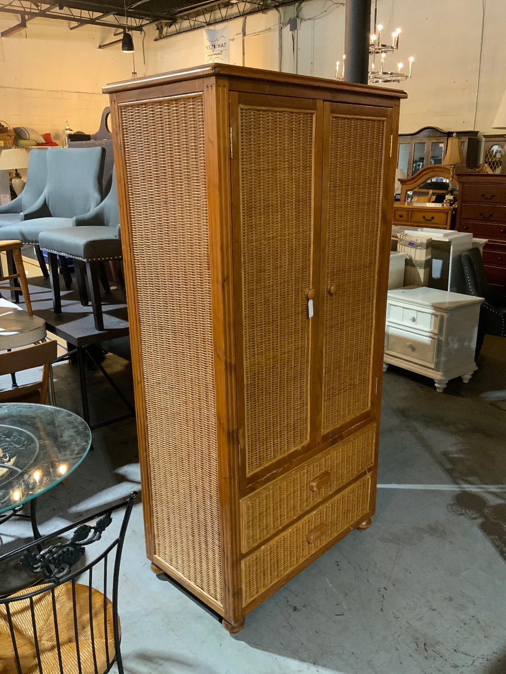 Light Wood Woven Armoire
