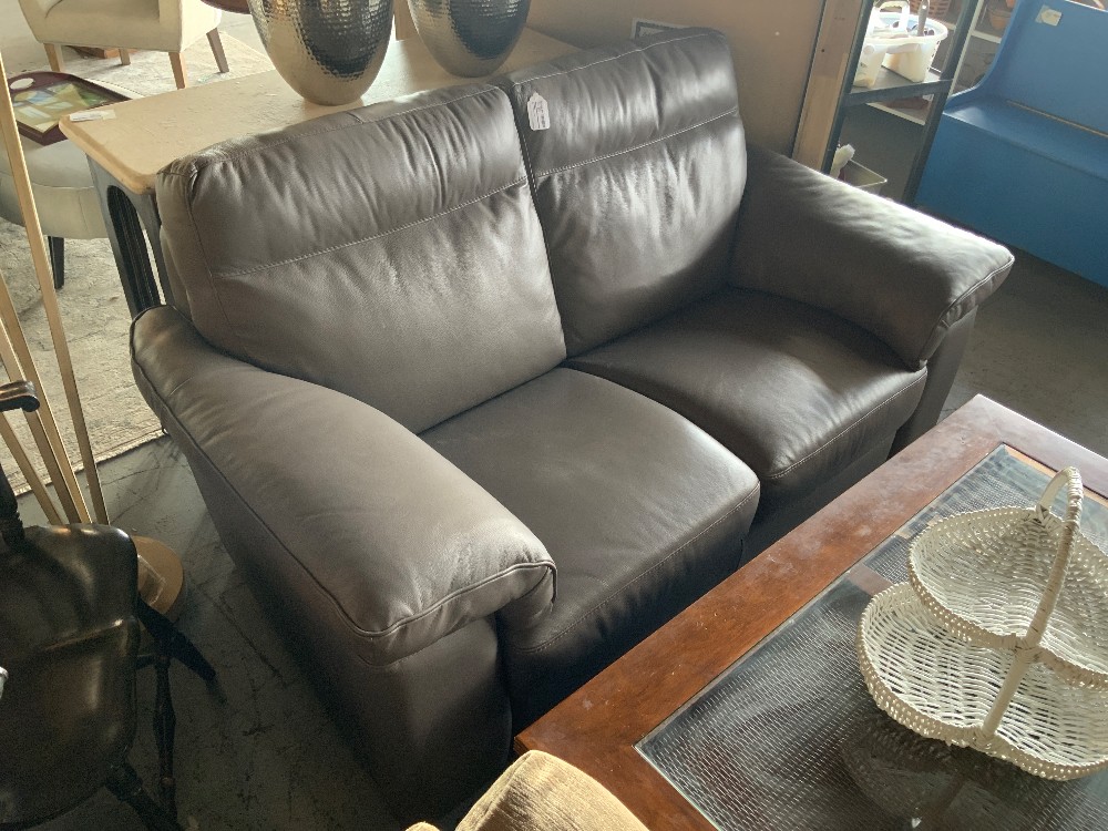 Natuzzi Grey Leather Loveseat