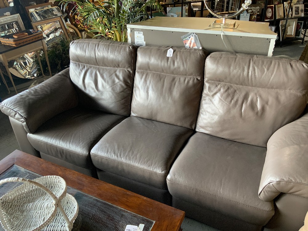 Natuzzi Grey Reclining Leather Sofa