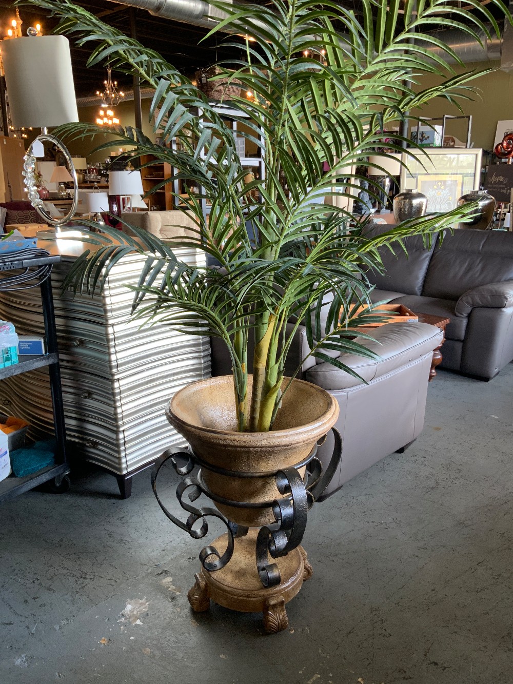 XL Metal Planter With Plant