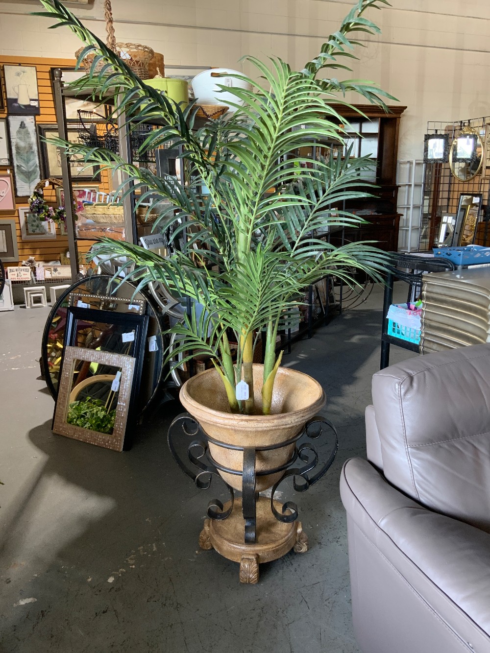 XL Metal Planter With Plant