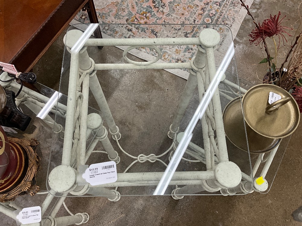 Large Cream & Glass Top Plant Stand