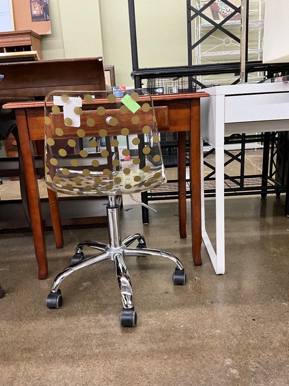 Gold Polka Dot Desk Chair on Wheels