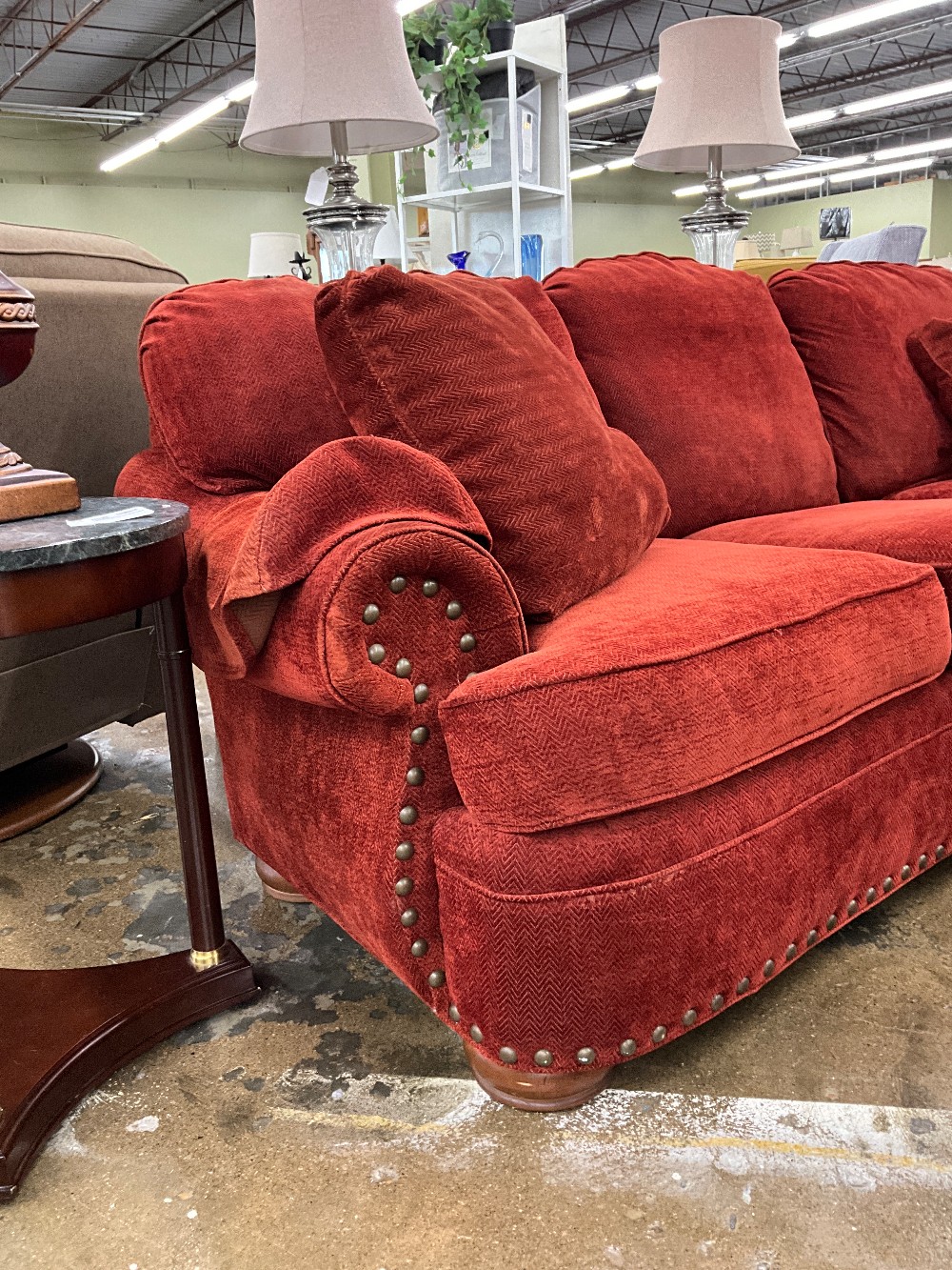 Clayton Marcus Rust Sofa W/ Two Pillows