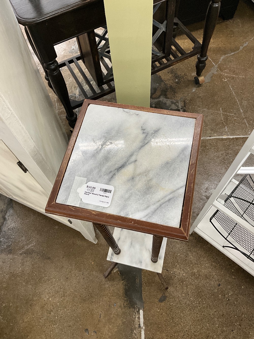 Marble/ Wood 2 Tiered Plant Stand