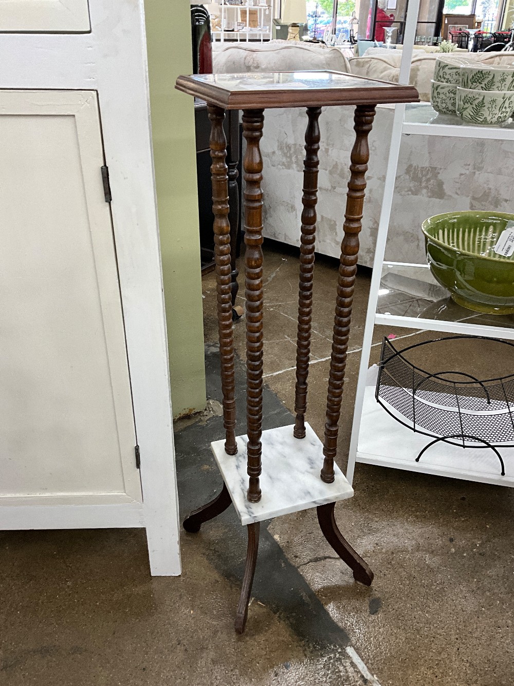 Marble/ Wood 2 Tiered Plant Stand