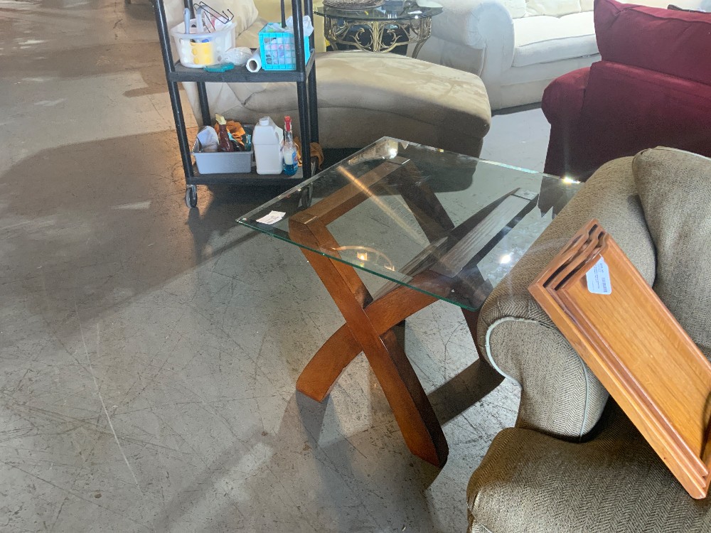 Glass End Tables w/ Wood Frame