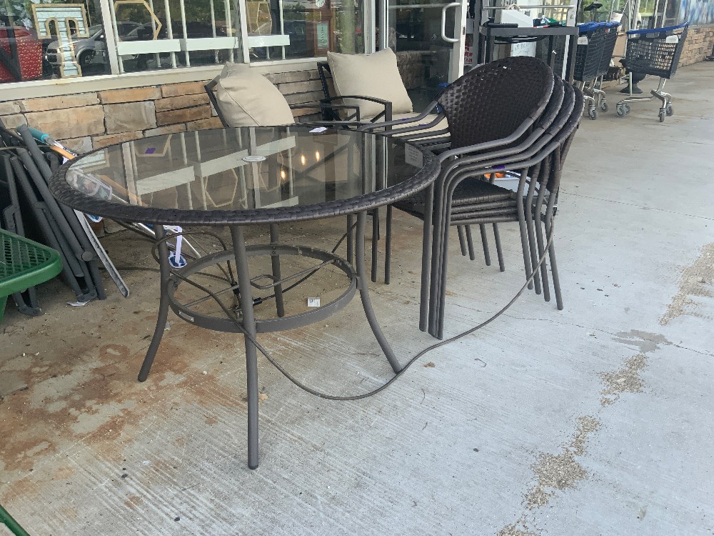 Outdoor Table & Chairs Brown w/ Glass Top