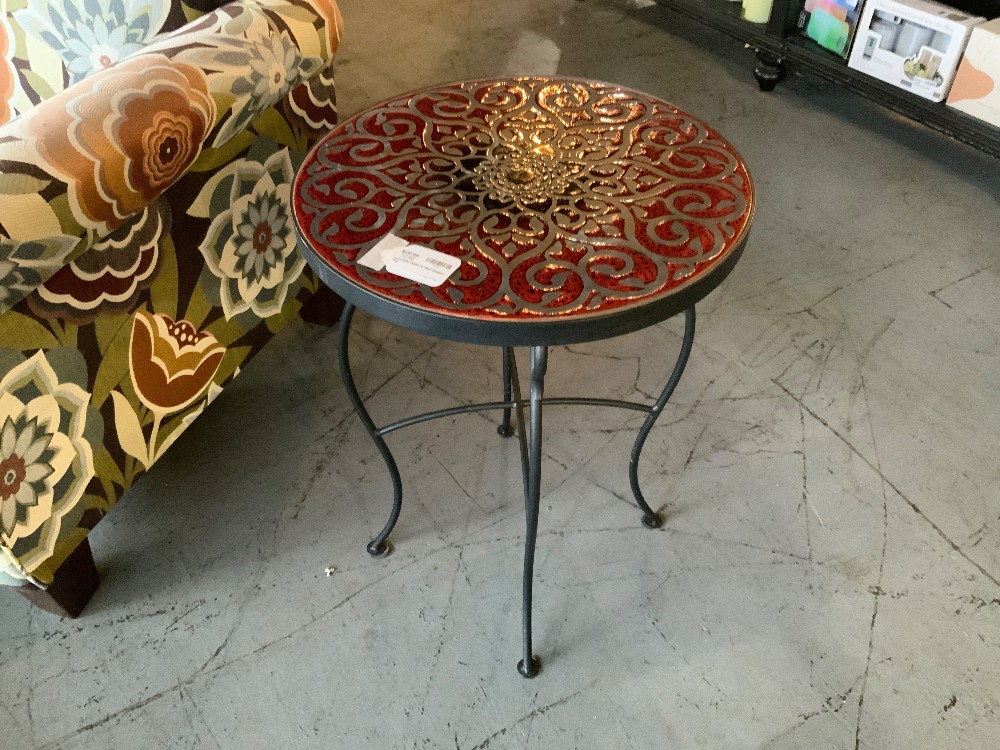 Iron Side Table w/ Red Mosaic Top