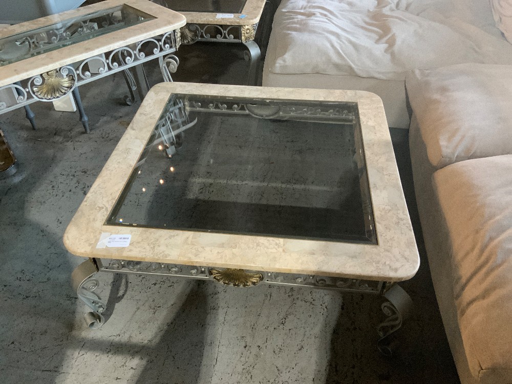 Glass Top Marble Trim Coffee Table
