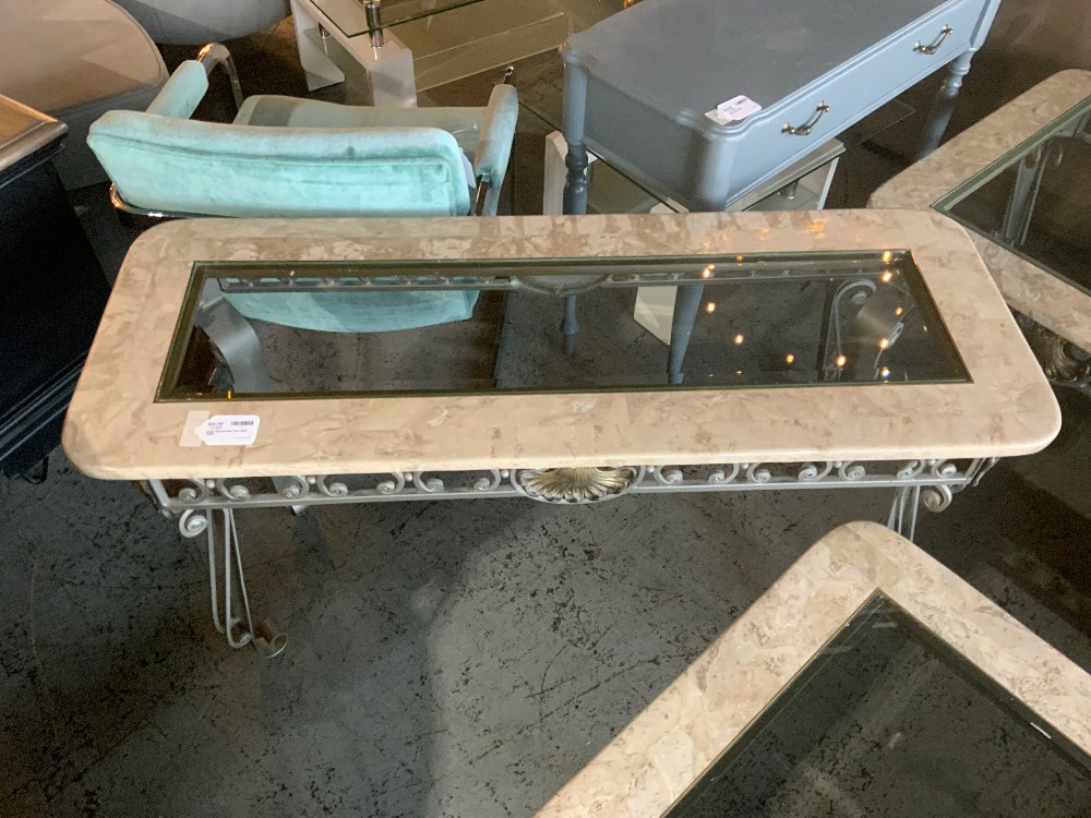 Glass Top Marble Trim Sofa Table