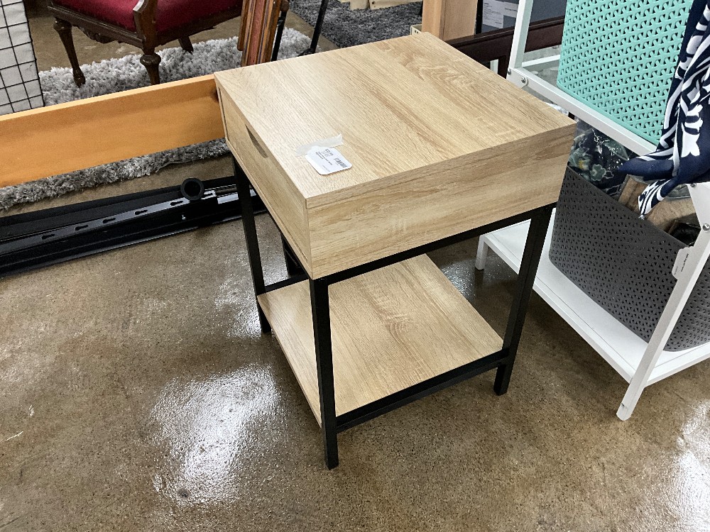 Light Wood and Metal Nightstand