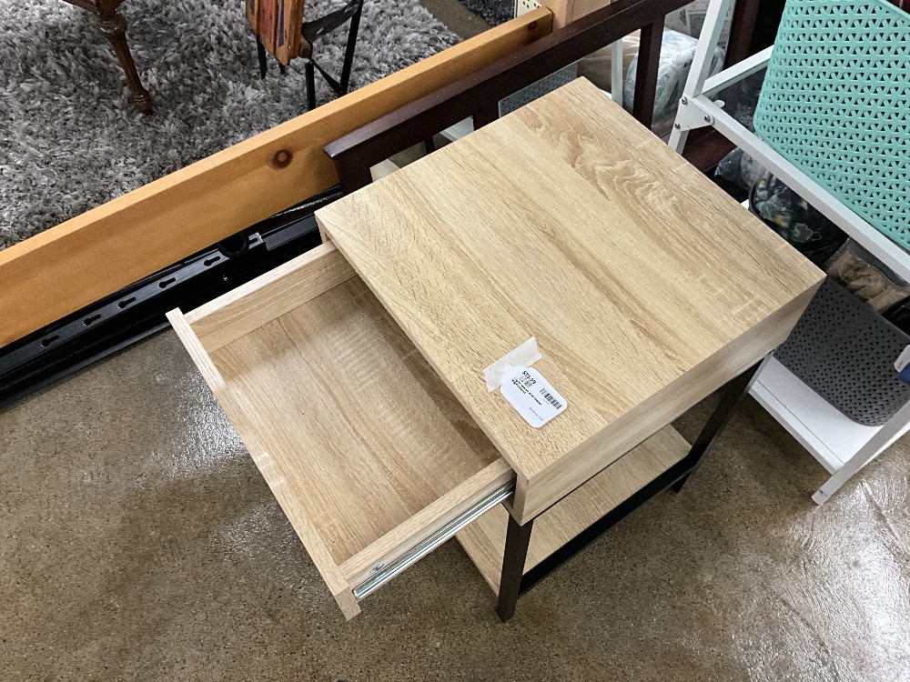 Light Wood and Metal Nightstand