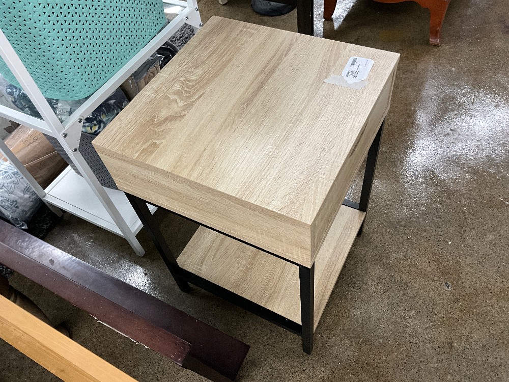 Light Wood and Metal Nightstand