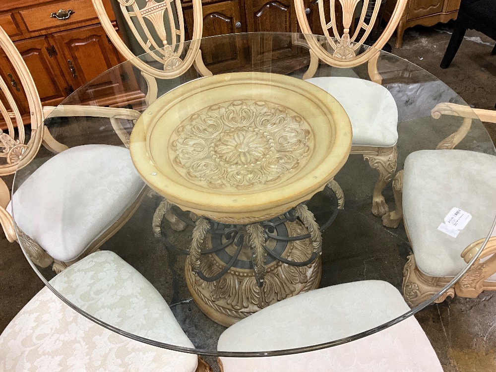 Large Glass Top Table w/ 6 Chairs