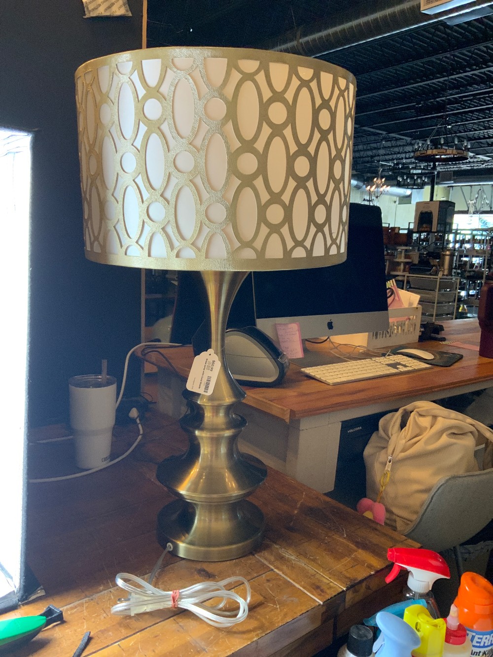 Brass lamp with Gold Shade