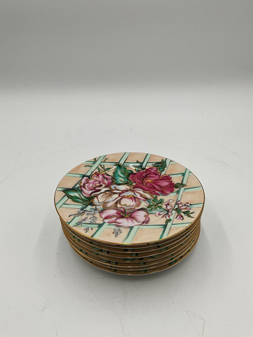 Floral Treillage 8-Place Setting Plates, Small Plates, Cups, Saucers