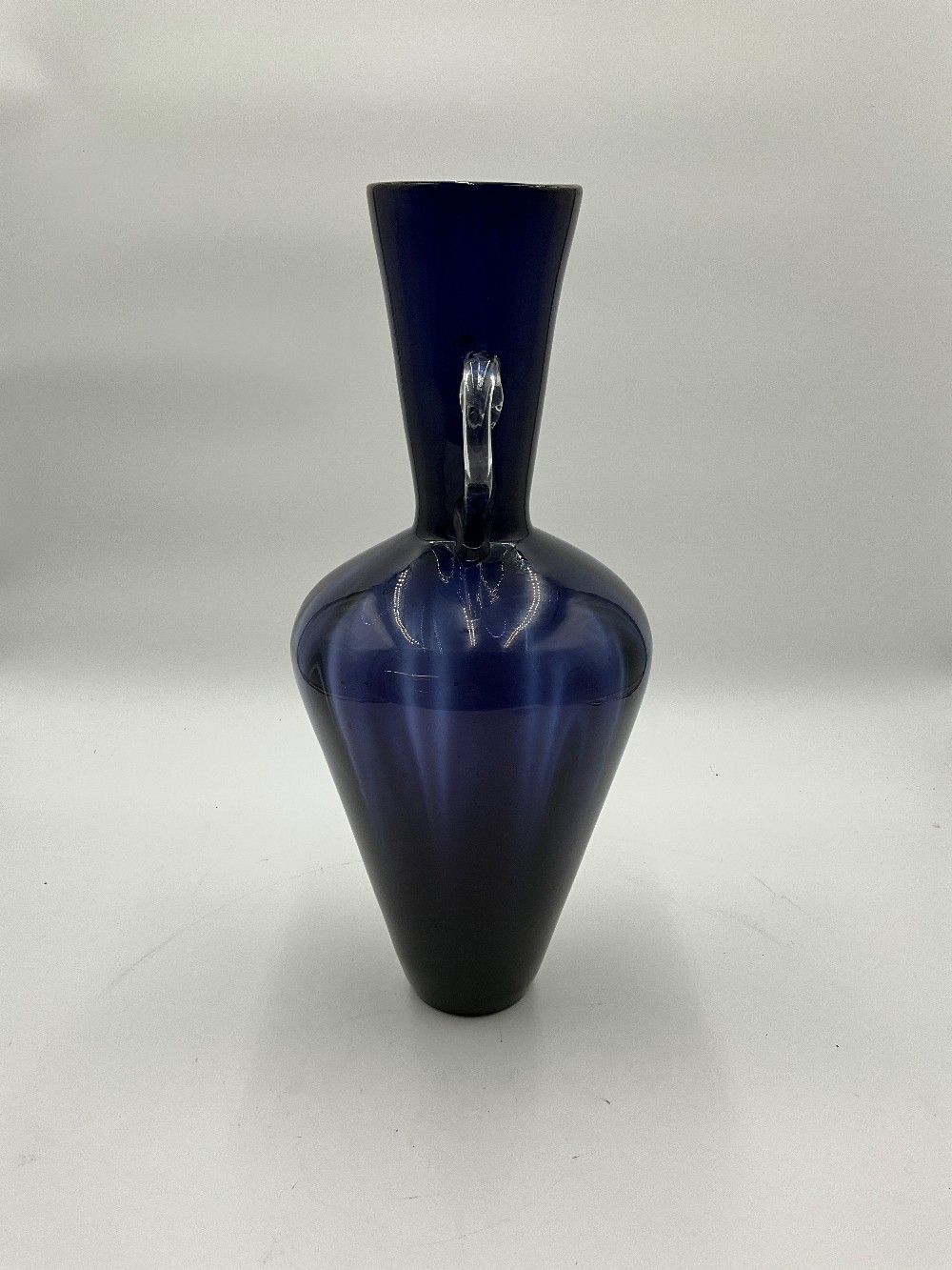 Blenko Cobalt Blue Large Glass Vase W/ Clear Handles