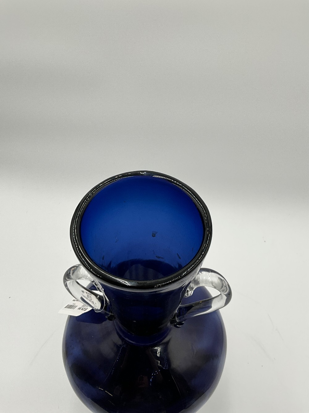 Blenko Cobalt Blue Large Glass Vase W/ Clear Handles
