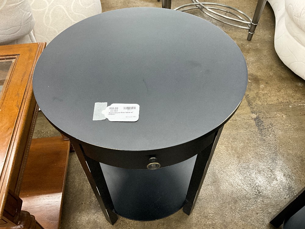 Black Round Side Table w/ Drawer