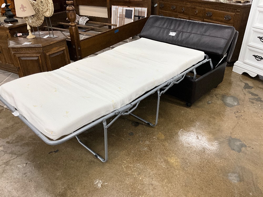 Brown Leather Twin Bed Pull-Out Ottoman