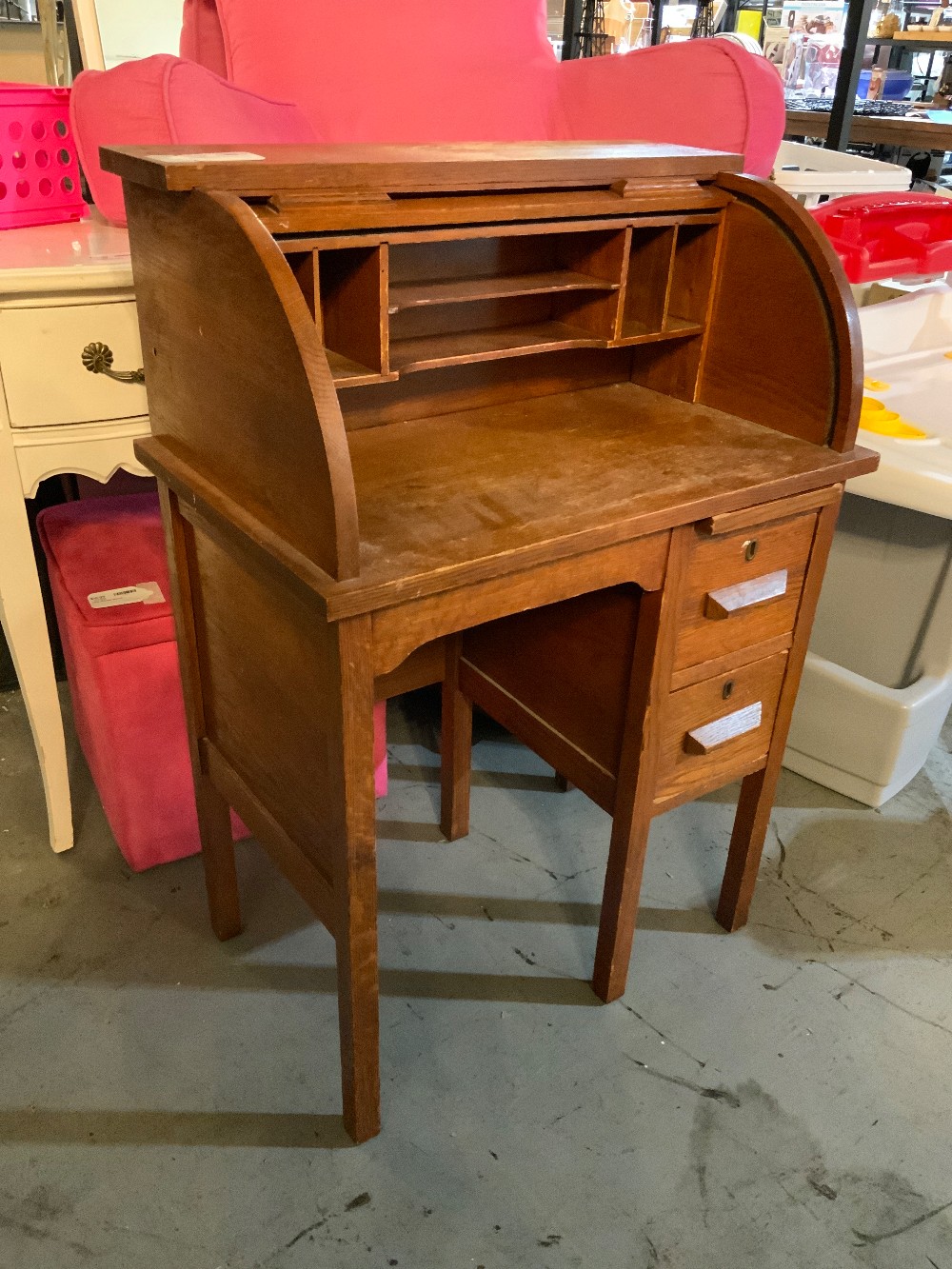 Antique Childs Roll Top Desk w/ Chair