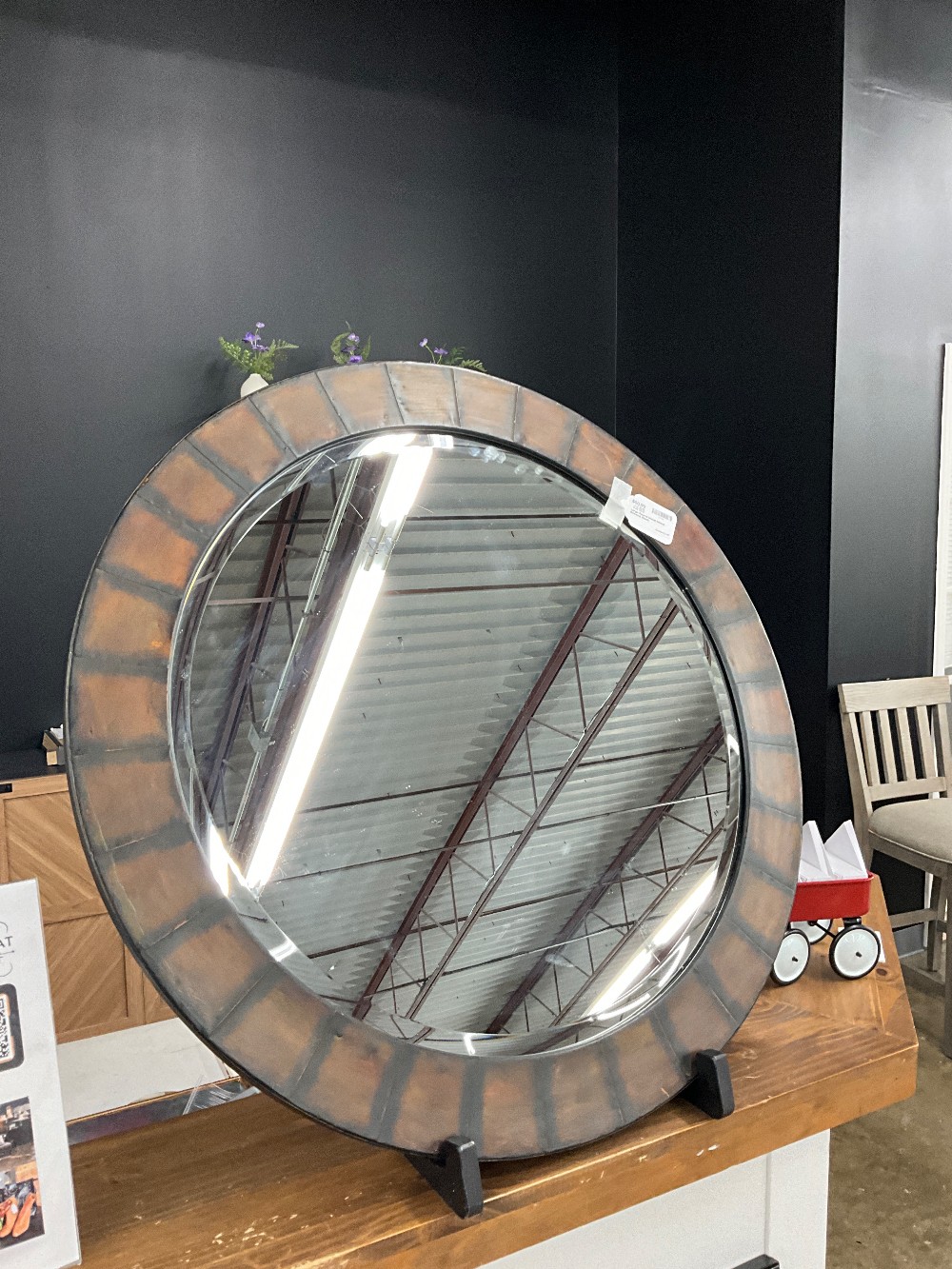 Large Round Metal Mirror Brown& Black