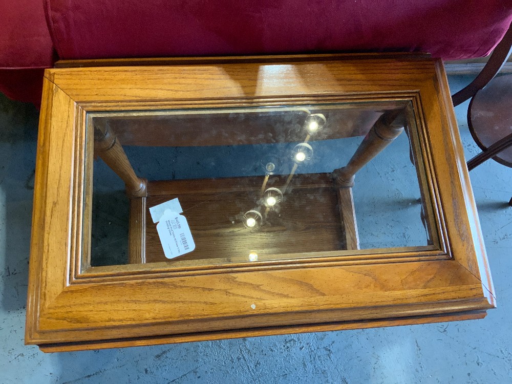 Wood End Table W/Glass Inlay, Folding Sides